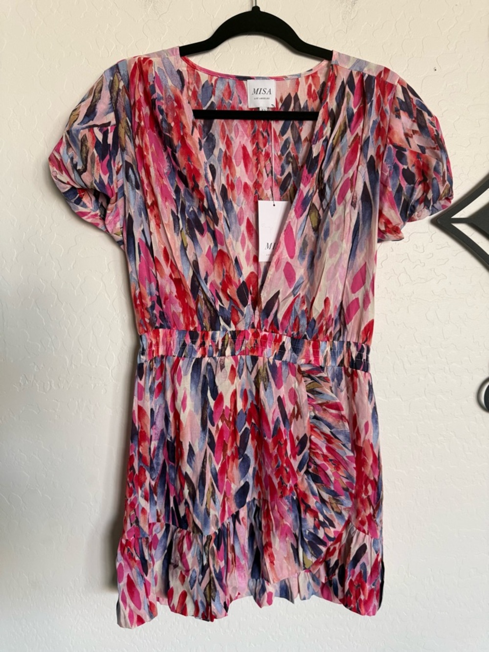 MISA Los Angeles Abstract Watercolor Flutter Sleeve Mini Dress NWT XS (Fits S)
